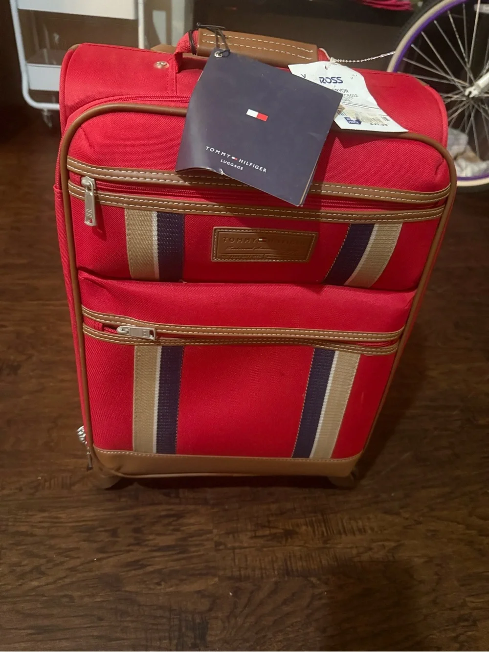 Tommy Hilfiger Red Carry-On Spinner with Striped Trim